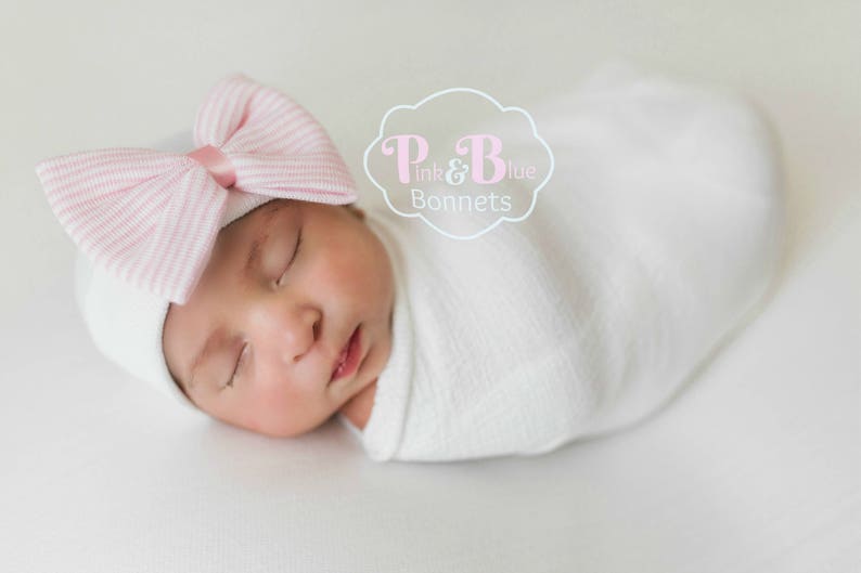 Baby girl hat with bow, baby girl hospital hat, newborn hospital hat with bow, baby girl hat, newborn girl hat, baby girl beanie image 9