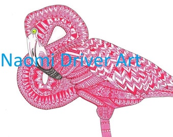 A4 Intricate Patterned Flamingo Print