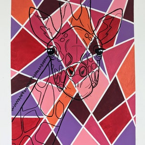 A3 Original Geometric Giraffe Painting