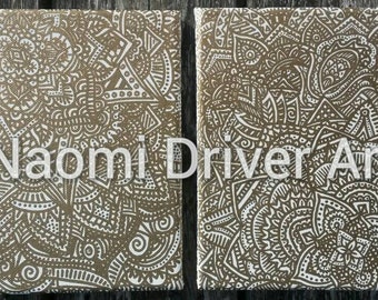 Set of 2 Gold and White patterned canvases