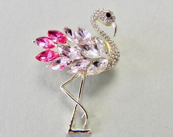 Vintage Pink Flamingo Brooch with Rhinestones