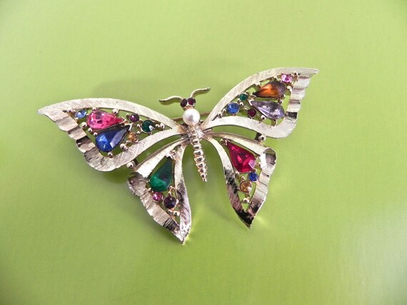 Vintage 1950s Butterfly Brooch / Colourful 50s La… - image 3