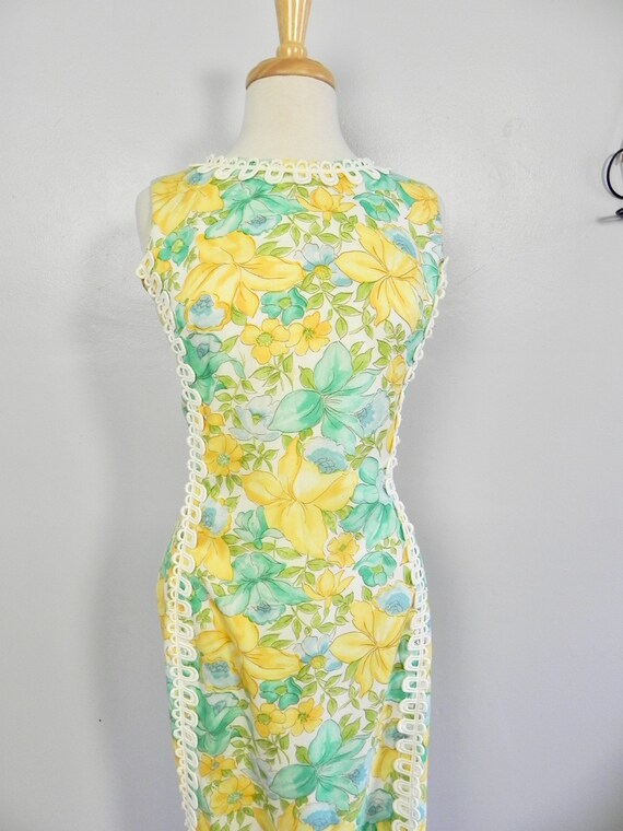 Vintage Dress Tropical 60s Yellow Turquoise Maxi … - image 8