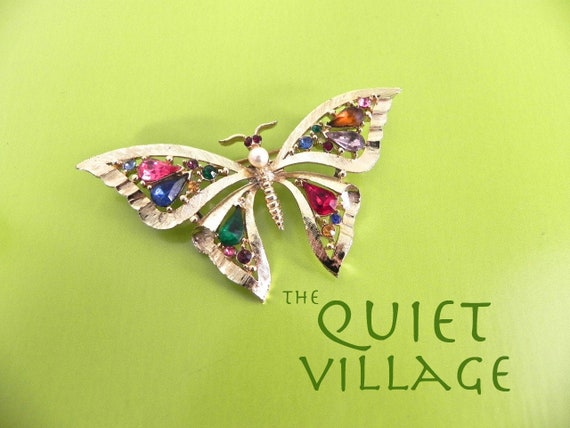 Vintage 1950s Butterfly Brooch / Colourful 50s La… - image 1