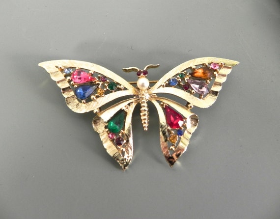 Vintage 1950s Butterfly Brooch / Colourful 50s La… - image 5