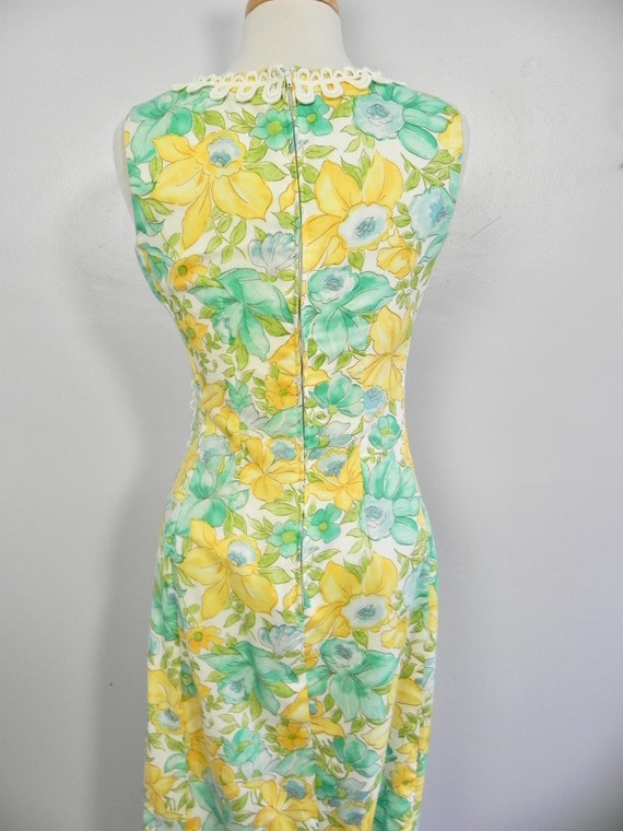 Vintage Dress Tropical 60s Yellow Turquoise Maxi … - image 6