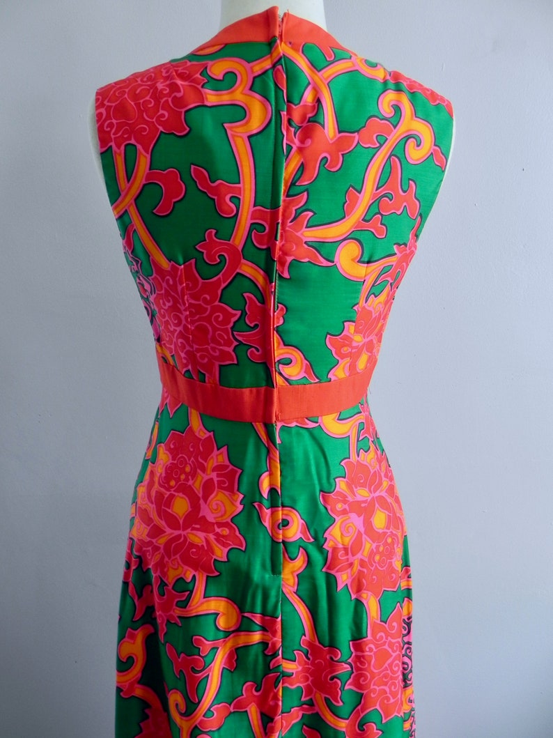 Vintage Psychedelic Dress Silk Tropical Groovy Print 60s Maxi - Etsy