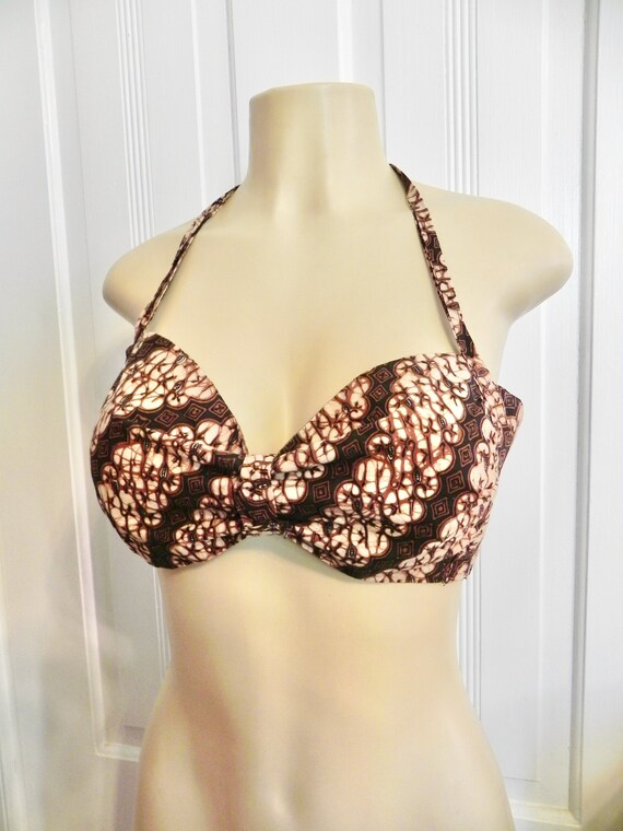 Vintage 50s Bikini Halter Top , Batik Ethnic Print