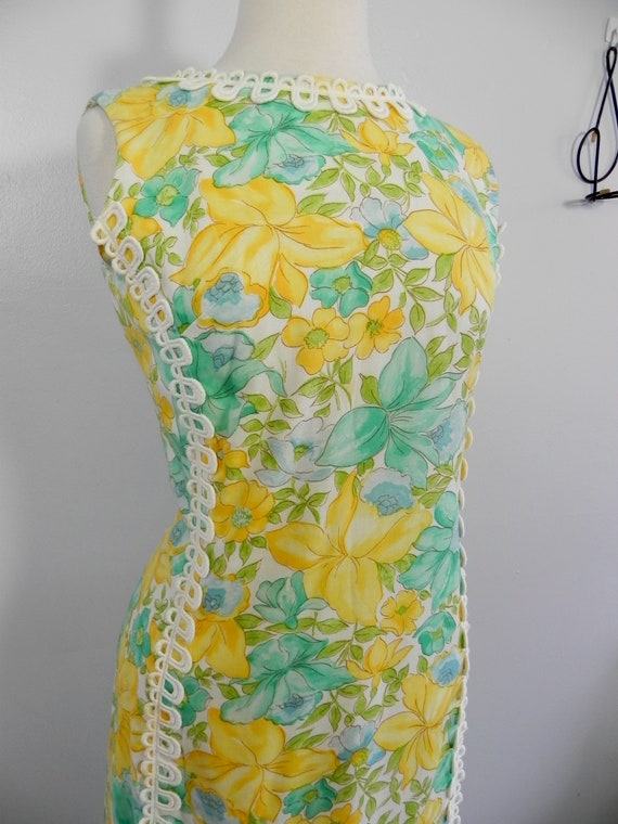 Vintage Dress Tropical 60s Yellow Turquoise Maxi … - image 3