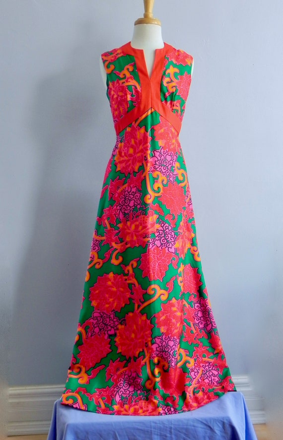 Vintage Psychedelic Dress Silk Tropical Groovy Pri