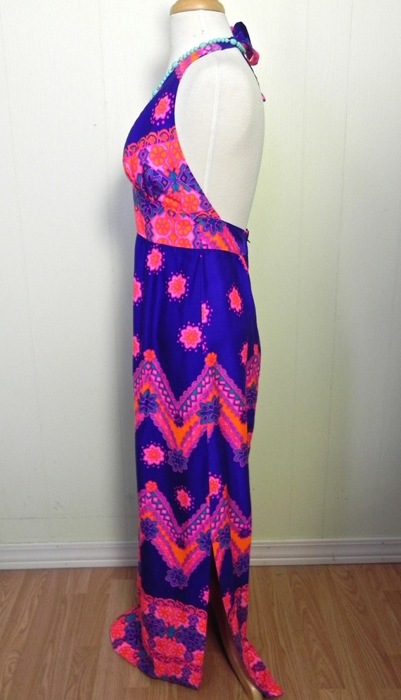 Vintage Dress 60s Bright Hawaiian Halter Dress Ha… - image 3