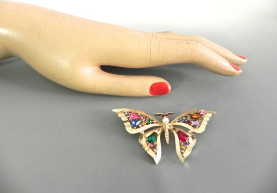 Vintage 1950s Butterfly Brooch / Colourful 50s La… - image 2