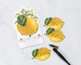 Lemon Tags Set of 6 or 12, gift tags, personalised, party favour, wedding favours, calligraphy tag, belly band, wedding stationery