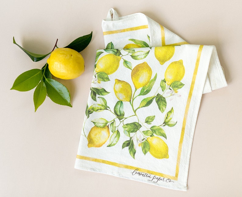 Lemon Tea Towels kitchen linen kitchen towel handpainted Etsy