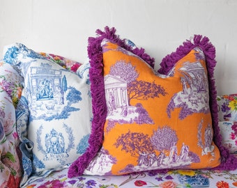 Olympia Throw Cushion Cover – Cumquat - Orange and Deep Violet Print