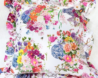 The Arrangement Throw Cushion Cover - Linen, Floral Print