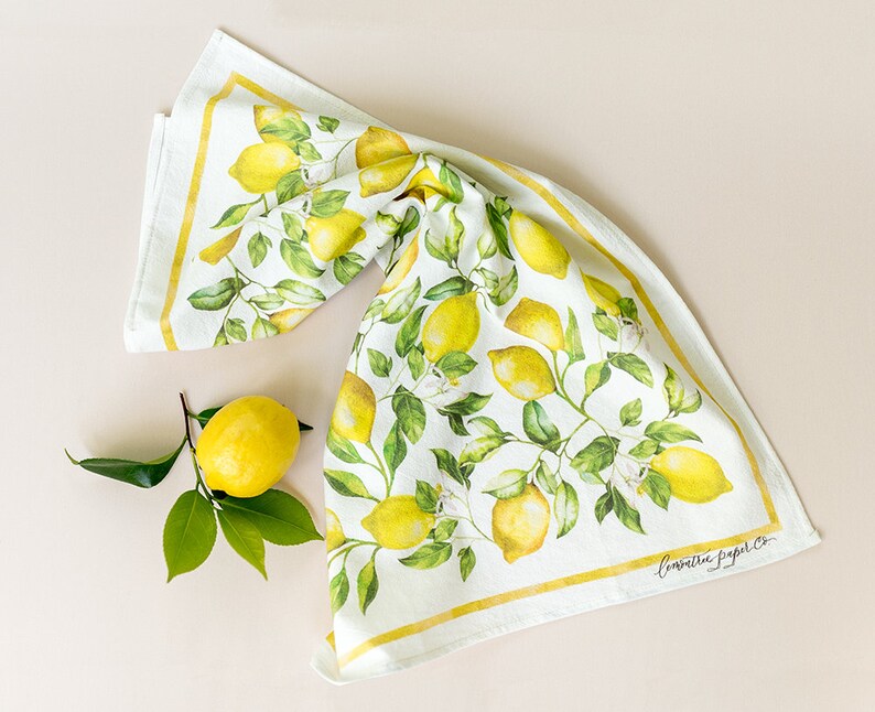 Lemon Tea Towels kitchen linen kitchen towel handpainted Etsy