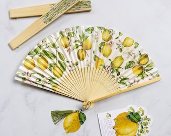 Lemon Fans Set of 10, Wedding Favors, Party Favours, Hand painted lemon design, Wedding paper goods