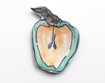 green apple pottery spoon rest - Kitchen Decor - Decorative Majolica - Handmade apple small - Ceramic decor - tea bag rest - tea bag holder