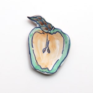 Handmade Green Apple Pottery Spoon Rest: Majolica Ceramic Decor