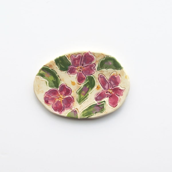 ceramic soap dish small dish floral - flower motif - 5 inch dish - Trinket Dish - Jewelry Holder - Ring Dish - bedside dish - flower power