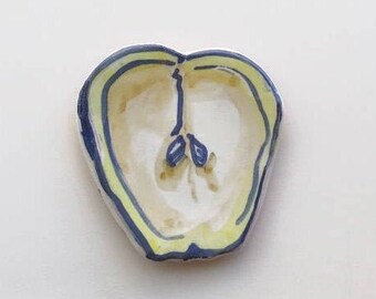 Ceramic spoon rest apple - kitchen accents - yellow Decor - Handmade Majolica - Ceramic decor - golden delicious - tea bag holder - funky