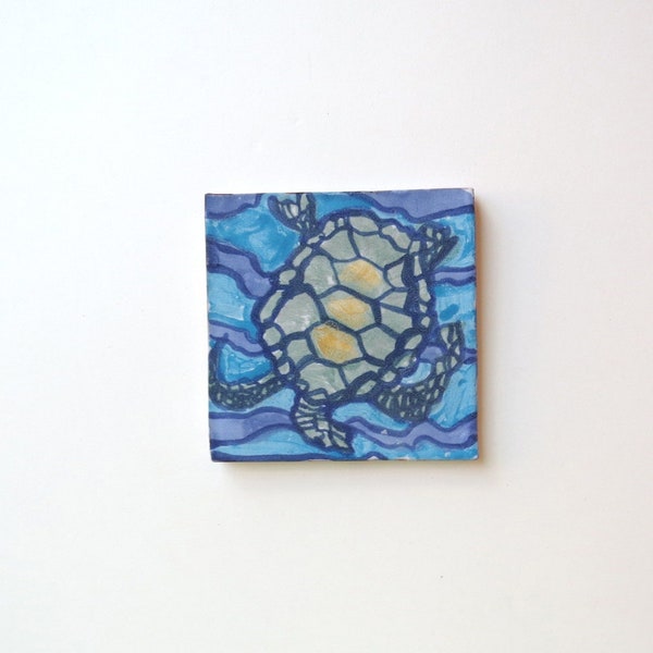 Ceramic wall tile art 4x4 -  turtle backsplash - diy tile - coastal ceramic art - trivet art tiles - Majolica tile - bathroom - sea turtle