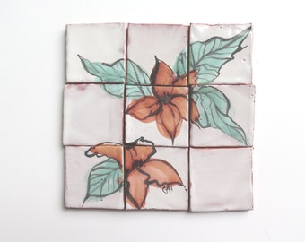 Tile deco ceramic mural - Ceramic Decorative tile - Art tile - Back splash tiles - hand painted tiles - deco tiles - 6x6 tile set - pottery