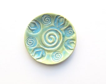 blue dish small - ceramic trinket dish - Soap Dish - spoon rest - Pottery tray - fairy seat - bedside dish - Circular pottery tray - spiral