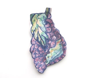 spoon rest wine theme - purple grapes spoon rest - Decorative kitchen accent - Majolica spoon rest - art dish - wine lover gifts - grapes