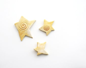 yellow pottery small star wall hanging - wall sculpture gold - earthenware wall decor - matte yellow -wall art - cosmic wall decor night sky