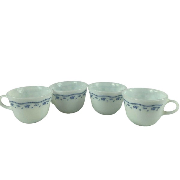 Pyrex Morning Blue Coffee Mugs Cups Corning USA Milk Glass Lot of 4