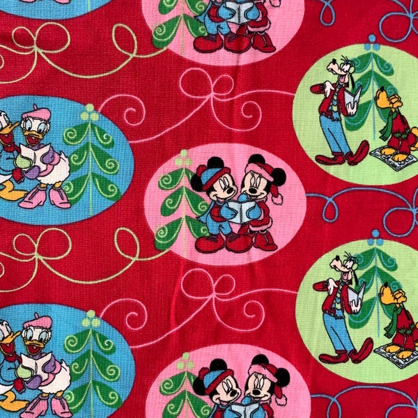 Disney Springs Industries Christmas Fabric #8199 Mickey Mouse Minnie Mouse Donald Duck Daisy Duck Goofy Pluto 2 3/4 Yards Plus