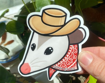 Cowboy Opossum Glossy Vinyl Waterproof Sticker 3.25”