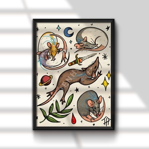 Traditional Tattoo Rat Flash Sheet Print- 8.5" x 11"