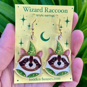 Wizard Raccoon Acrylic Earrings