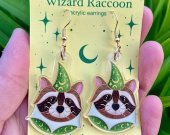 Pendientes acrílicos de mapache mago