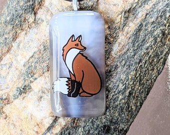 Fused Glass Fox Pendant Necklace Mother's Day Gift Unique Jewlery