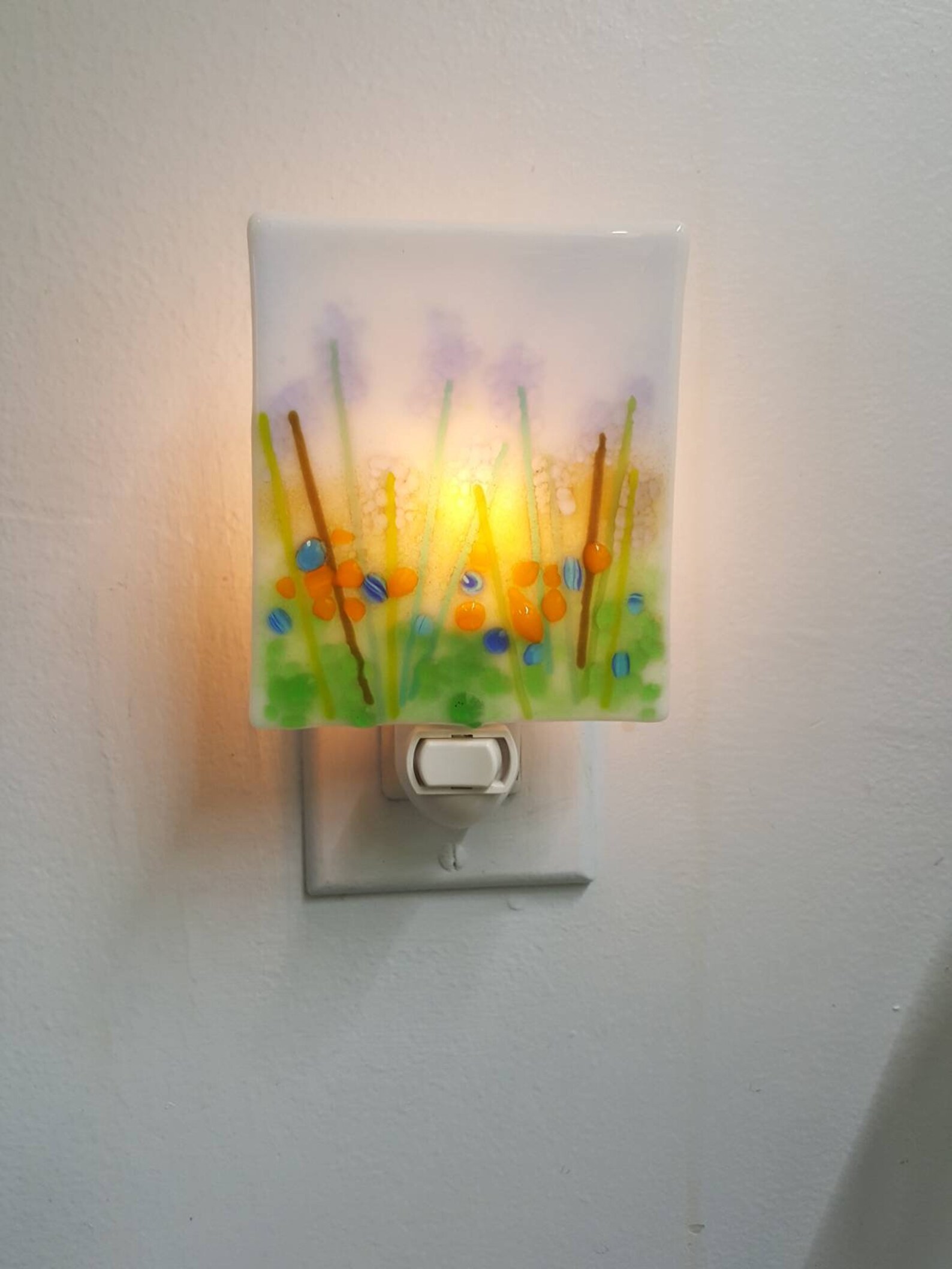 Fused Glass Night Light Serene Meadow of Flowers and Blue Sky Etsy