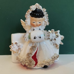 Vintage Angel Christmas Planter, Holt Howard, Snowflake Girl, Ermine Muff, Mid Century Holiday, 1950s, Holiday Figurine