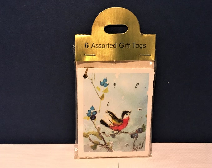Vintage Bird Christmas Gift Tags, NOS Germany, 6 Pristine NOS Pop Out