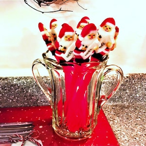 Vintage Santa Plastic Cutlery Set: Mid Century Festive Kitchen Decor