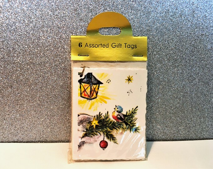 Vintage Bird Christmas Gift Tags Glitter NOS Germany 6 Pristine