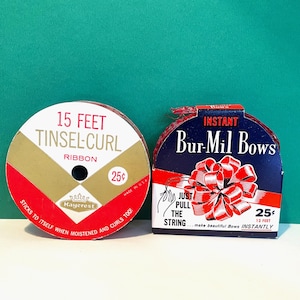 Vintage Metallic Christmas Ribbon Set: 1950s Bur-Mil Box & Kaycrest Spool