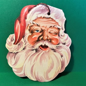 Vintage Santa Christmas Card Ornament: 1940s Die Cut Paper