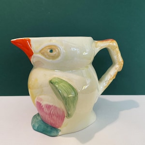 Vintage English Small Bird Pitcher, 1930s, Jug, Creamer, Colorful, Minty 1930s, Keele St Pottery Co Ltd, England