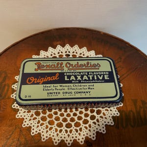 Vintage Rexall Orderlies Tin: Chocolate Laxative, Collectible Pharmacy
