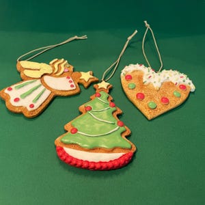 Vintage Resin Gingerbread Ornaments: Christmas Tree, Angel, Heart