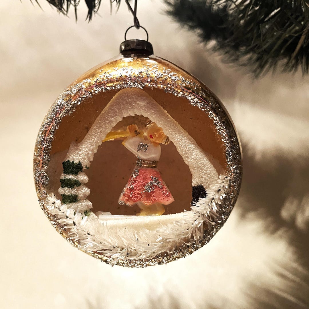 Vintage Extra Large Mercury Glass Angel Diorama Christmas Ornament ...