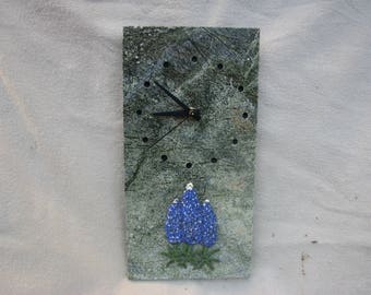 Bluebonnet Wall Clock on Green Marble
